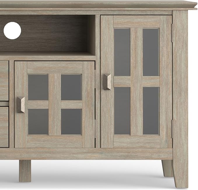 SIMPLIHOME Artisan TV Stand - 72 inch Wide Solid Wood Media Console in Distressed Grey, Contemporary Entertainment Center for Living Room for TVs up to 80 Inches with Drawers and Cable Management