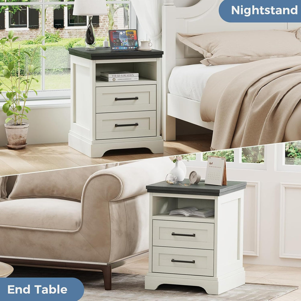 DUMOS Farmhouse Nightstand with Charging Station & USB Ports