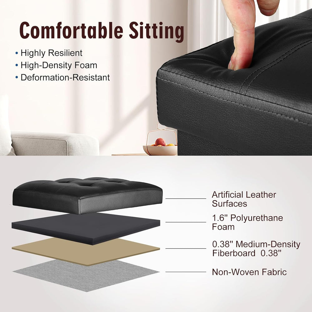 Storage Ottoman, Upgraded 17" High Folding Foot Stools Ottoman Dorm, Bla...