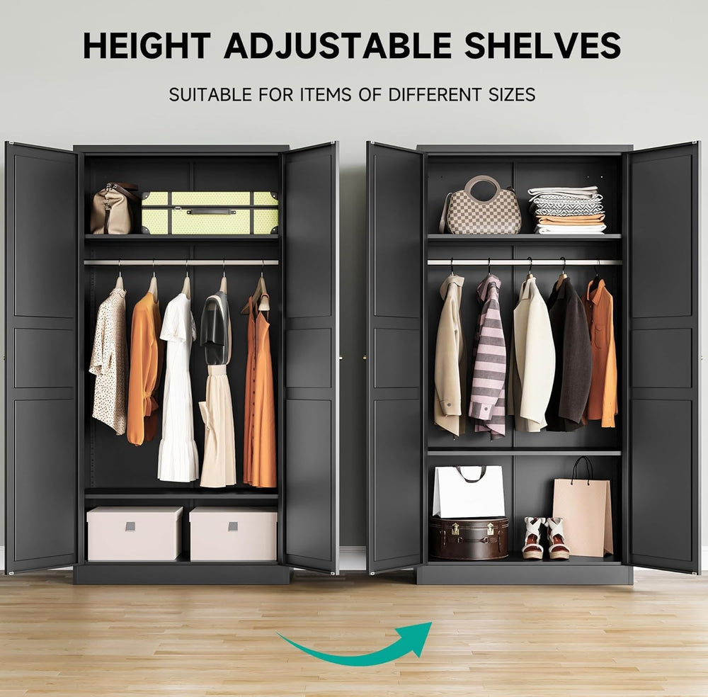 SISESOL Metal Wardrobe Cabinet with Hanging Rod,Black Armoire Wardrobe Closet...