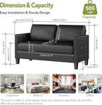 STHOUYN 59” Black Faux Leather Sofa Couch, Modern Comfy Office 2 Seater Couch Loveseat with USB & Tufted Armrest, Small Love Seat Couches for Living Room, Bedroom, Apartment
