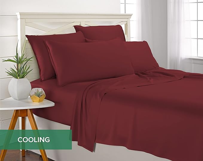 King Sheets by Pure Bamboo, Genuine 100% Organic Viscose Derived from Bamboo Bed Sheet Set, Luxuriously Soft & Cooling, Double Stitching, Lifetime Quality Promise (King, Merlot)