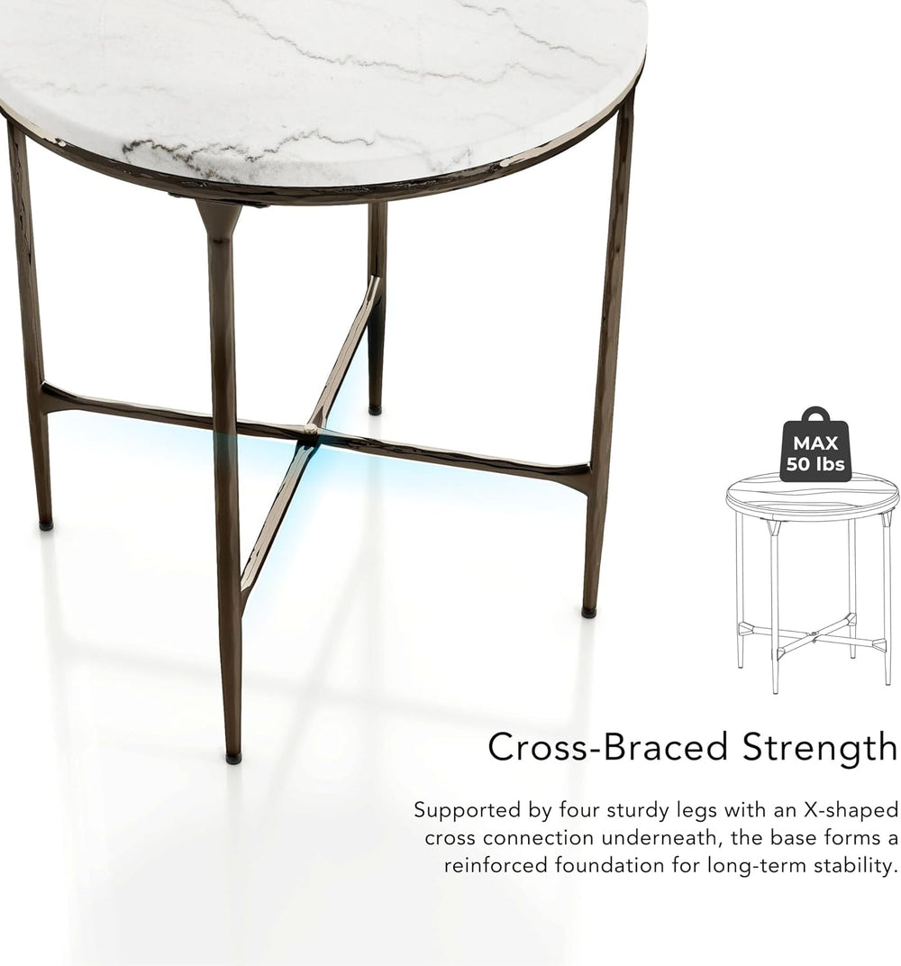 24/7 Shop at Home Aureum Modern 22-inch Round Marble Top End Table with X-Bra...