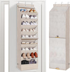 STORAGE MANIAC Over the Door Shoe Organizer with Curtain Dustproof Heavy-Duty Large Deep Pocket Hanging Shoe Organizer for Closet Dorm & Narrow Door Storage Shoe Holder Shoe Rack, 9-Shelf Beige 1 Pack