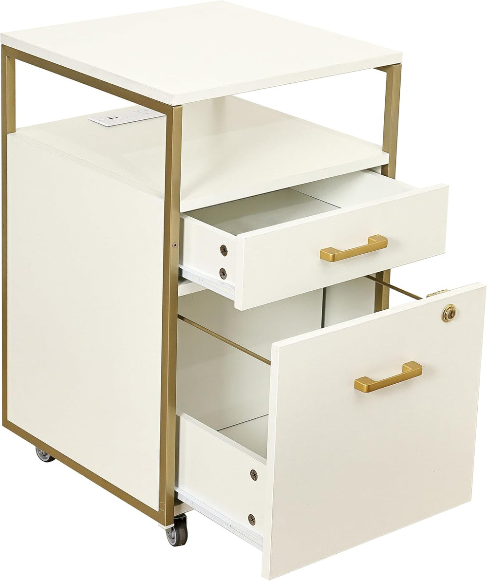 Techni Mobili 2‑Drawer Rolling File Cabinet with Lock, USB & Power Outlet...