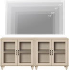 WAMPAT Entertainment Center with Bookshelves for TVs up to 75", Farmhouse Wall Unit TV Stand with Glass Doors, Media Console Table for Living Room, Bedroom & Home Theater, Light Oak