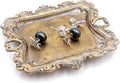 Funly mee Small Antique Trinket Dish Vintage Gold Metal Jewelry Tray, Ring Holder-5.3 x 3.5 x 1.2 inches