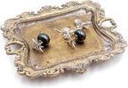 Funly mee Small Antique Trinket Dish Vintage Gold Metal Jewelry Tray, Ring Holder-5.3 x 3.5 x 1.2 inches