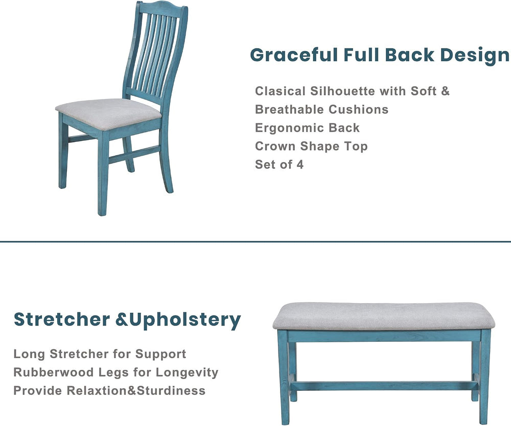 LUMISOL 6-Piece Dining Table Set with Bench, Farmhouse Solid Wood Kitchen Tab...