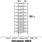 24" Deep x 30" Wide x 86" Height Wire Shelving Kit | 10-Tier | NSF Commercial Storage Rack Unit