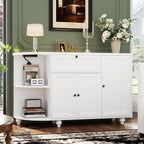 55" White Freestanding Coffee Bar Cabinet with Charging Station, Wine Rack, Drawer, Modern Liquor Wine Cabinet Home Mini Bar Sideboard Buffet Cabinet for Kitchen Dining Living Room Small Space