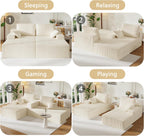 37.4" Oversized Chaise Longue Round Chair Indoor Living Room Boneless Giant Bean Bag Chair for Adults Corduroy Big Accent Sofa Floor Sofa Relax No Assembly (White, Loveseat Chaise)