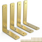 Gold Heavy Duty Shelf Brackets 6 Inch, Rustic Gold Iron L Shelf Bracket, Industrial Modern Metal Floating Shelf with Hardware for DIY Open Shelving, 4 Pack