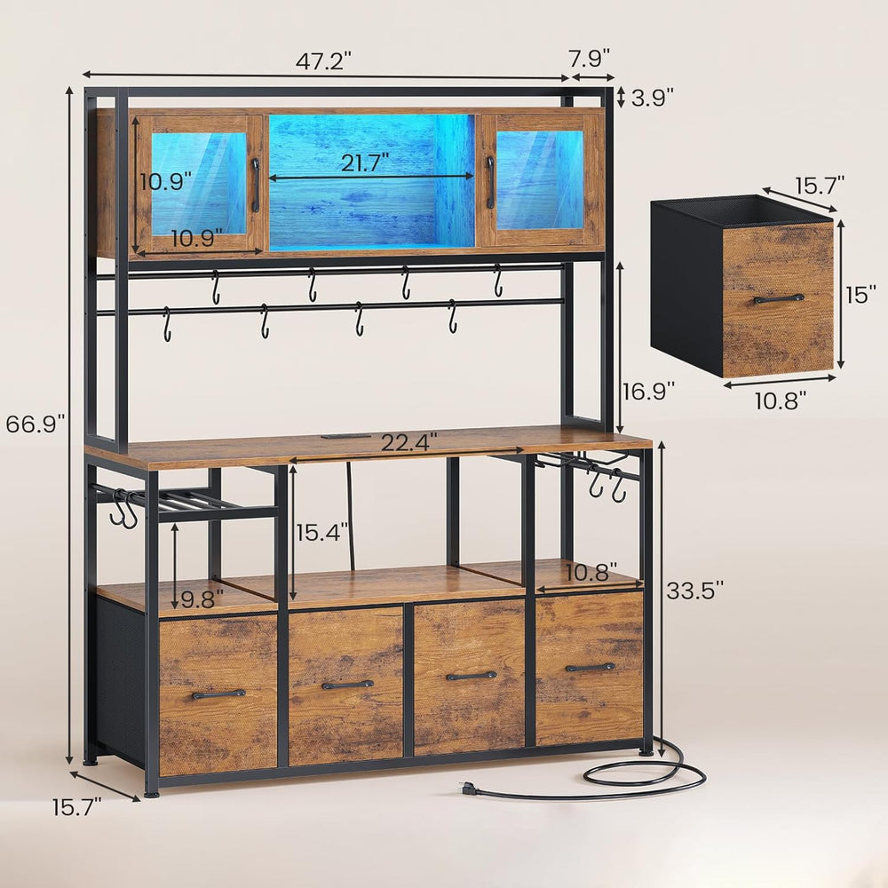 Itaar Bakers Rack with Power Outlet and LED Light, 47.2'' Microwave S...