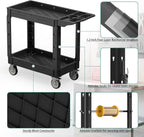 Heavy Duty Utility Rolling Tool Cart, 550 lbs Capacity Plastic Rolling Carts with 360°Swivel Wheels, 40 x 17 Inch Service Cart, 2 Shelf Work Cart for Warehouse,Garage, Cleaning, Black