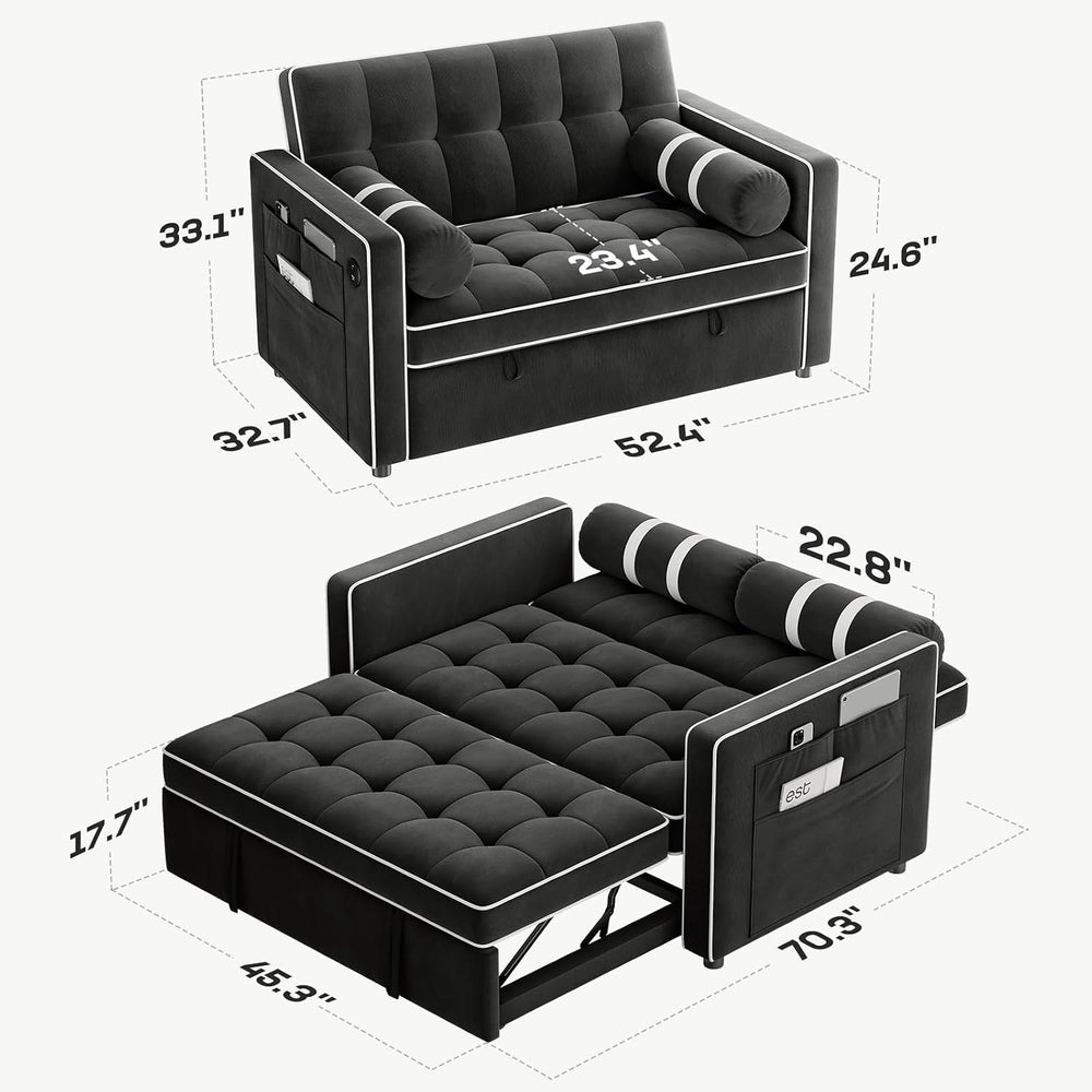 Marsail 3-in-1 Convertible Futon Sleeper Sofa Bed, Pull Out Couch with Adjust...