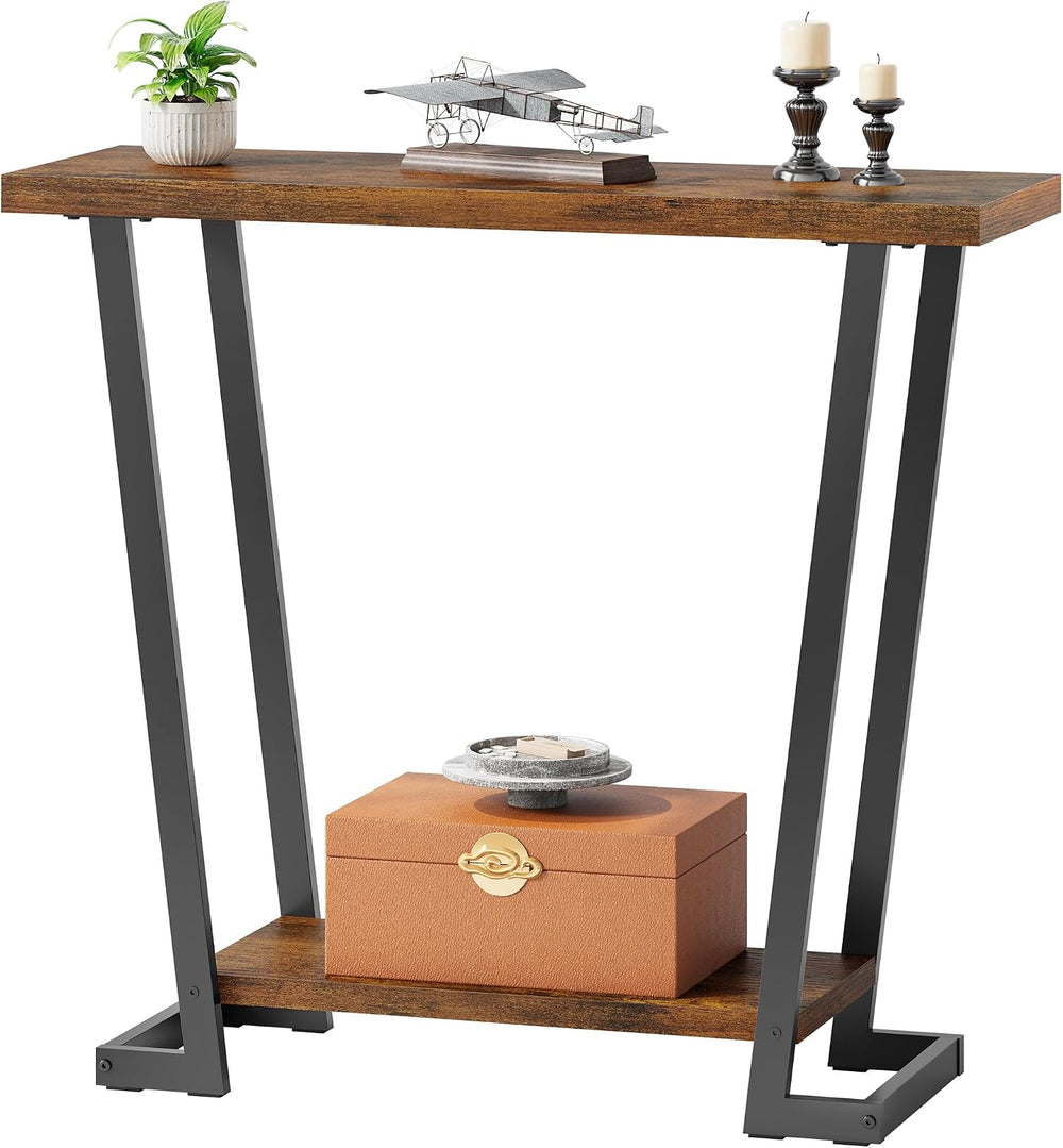 2 Tier Narrow Console Table, 31.5'' Entryway Table, Rustic Brown | In...