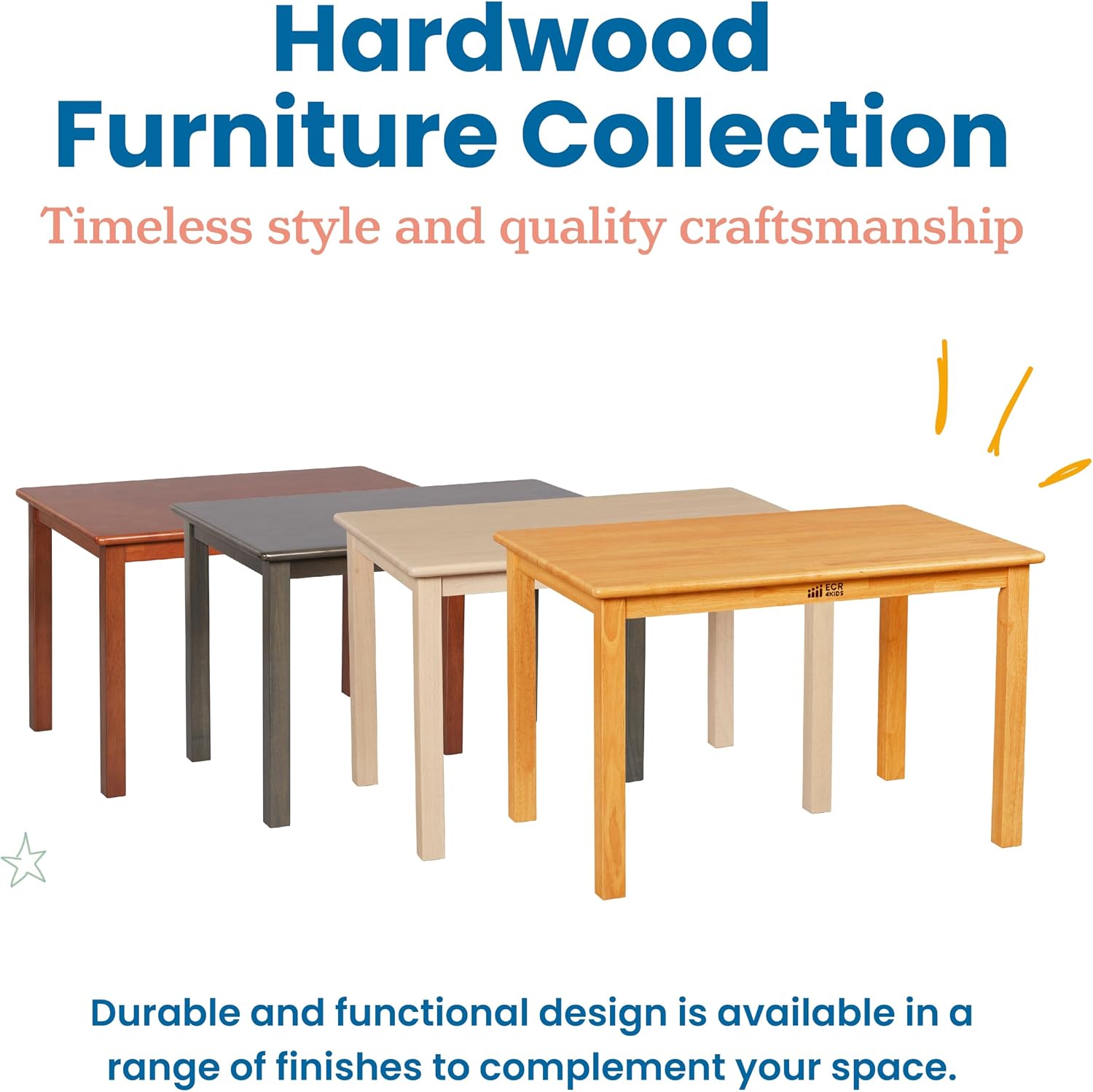 ECR4Kids 24in x 36in Rectangular Hardwood Table with 22in Legs, Childrens Furniture, Honey