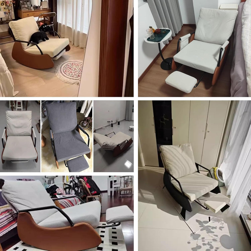 Rocking Chair with Side Bags, Adjustable Backrest Recliner Armchairs, Wide Ac...