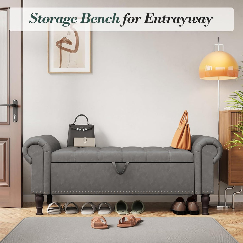 Apicizon 51” Bench with Storage, Upholstered Tufted Button Bedroom Bench with...
