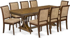 LECY9-AWA-28 9-Piece Dining Room Set Consists of a Dining Table and 8 Beige Polyester Fabric Kitchen Chairs with High Back - Antique Walnut Finish