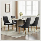 Dining Room Chairs Set of 8，Modern Channel Tufted Upholstered Dining Chairs with Golden Stainless Steel Legs, Comfortable Chenille Fabric Kitchen Chairs for Dining Room (Black, 8pc)