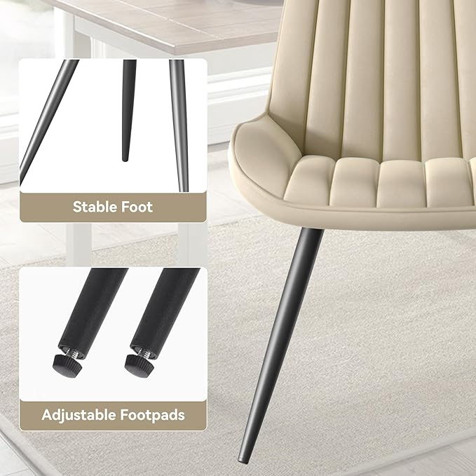 Modern Dining Chairs Set of 4,Upholstered Dining Room Chairs with Thick Cushions,Fabric Comfy Dining Chairs with Metal Legs for Dining Room Khaki