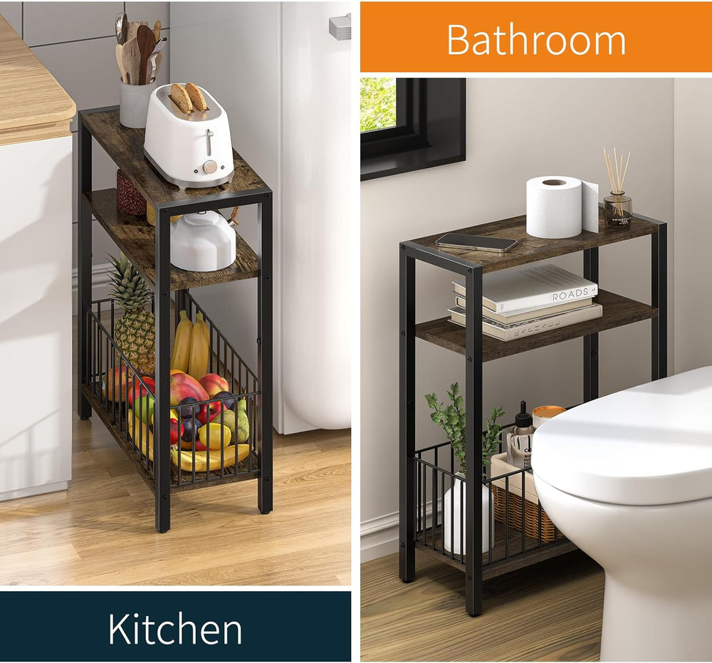 Yoobure Narrow Side Table with Storage Basket, Small End Table for Small Spac...