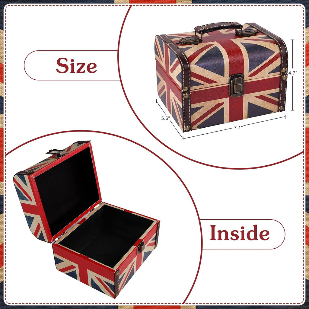 WaaHome Treasure Box 7.1'' British Flag Decorative Wooden Jewelry Keepsake Storage Box with Lids - Vintage Treasure Chest for Kids Girls Women Men, Home Decor