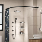 Corner Shower Curtain Rod Adjustable Stainless Steel Diamond Shaped Rack Drill Free Install for Bathroom, Bathtub, Clothing Store (Black Diamond Shaped, Both Sides: 17"-25.6",Middle:20"-26)
