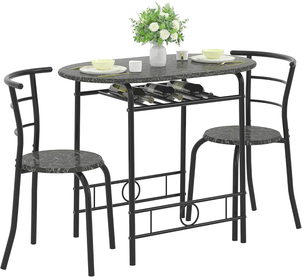 VECELO 3-Piece Dining Table Set for Kitchen Breakfast Nook, Wood Grain Oval T...