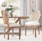 Nrizc Farmhouse Fabric Dining Room Chairs Set of 6, French Chairs with Round Back, Rattan Dining Chair, Oval Side Chair for Dining Room/Kitchen/Restaurant