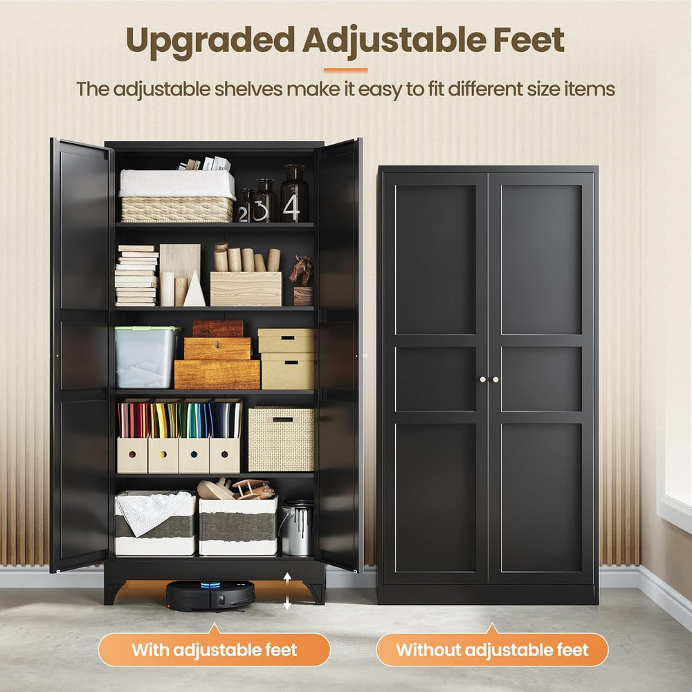 Yizosh Metal Pantry Cabinet, 75" Kitchen Pantry with 2 Door and 4 Adjust...