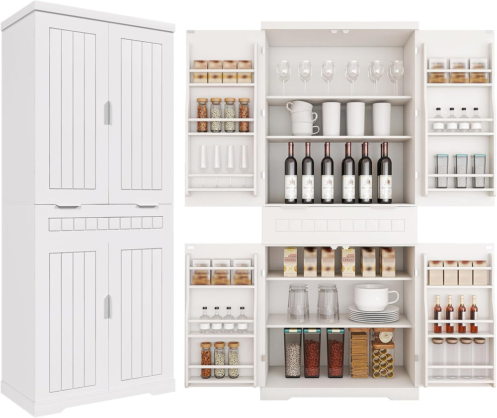 Pantries Cabinet, 71.65" Tall Storage Cabinet with Drawer, 2 Cabinets &a...