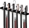 Belt Hanger for Closet Max 42 Belts, 2-in-1 Wall Mount Belt Organizer with 360° Rotating Hooks, Wooden Tie and Belt Rack for Closet Accessories Organizers and Storage, Black
