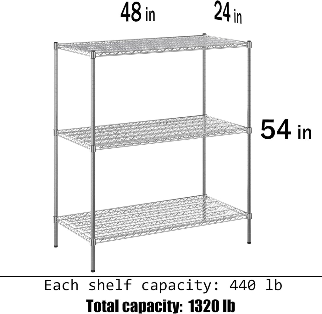 24" Deep x 48" Wide x 54" Height Wire Shelving Kit | 3-Tier | NSF Commercial Storage Rack Unit