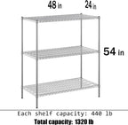 24" Deep x 48" Wide x 54" Height Wire Shelving Kit | 3-Tier | NSF Commercial Storage Rack Unit