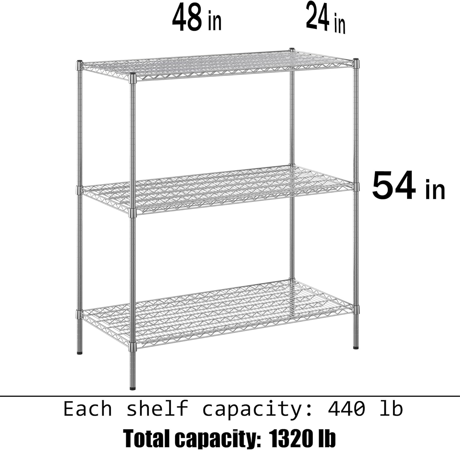 24" Deep x 48" Wide x 54" Height Wire Shelving Kit | 3-Tier | NSF Commercial Storage Rack Unit