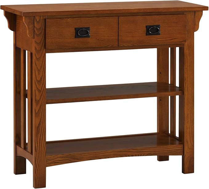 Leick Home Mission Impeccable Bookshelf, Solid Wood, 2 Drawers, 2 Shelves, Sl...