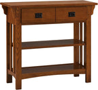 Leick Home Mission Impeccable Bookshelf, Solid Wood, 2 Drawers, 2 Shelves, Slatted Sides, Blackened Hardware, Easy Assembly, Russet Brown, 12 in D x 34 in W x 30 in H, Item 8261