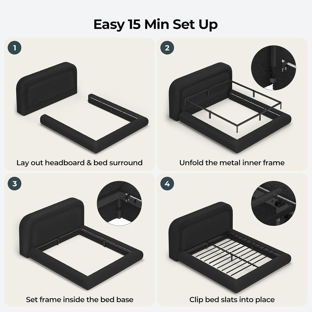 ADORNEVE Upholstered Queen Cloud Bed Frame with 5.9" Headboard, Black