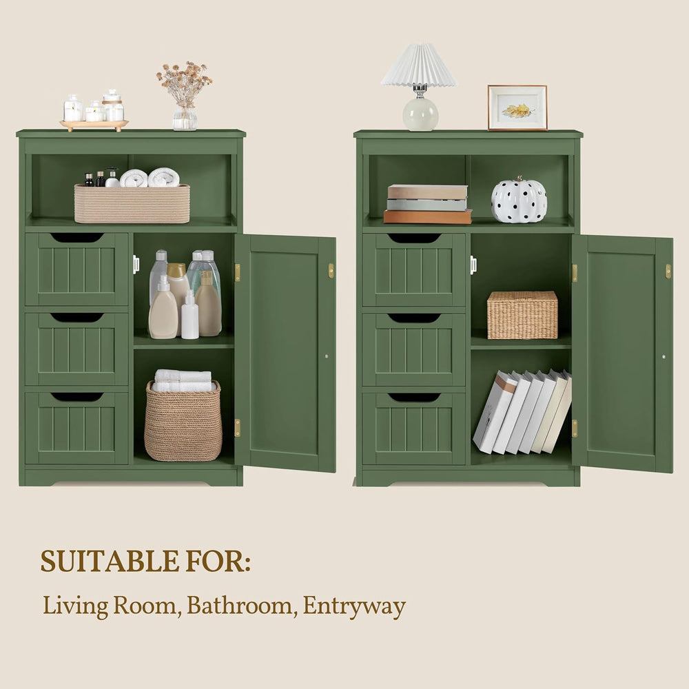 Yaheetech Bathroom Storage Cabinet, Storage Organizer with 1 Door and 3 Drawe...