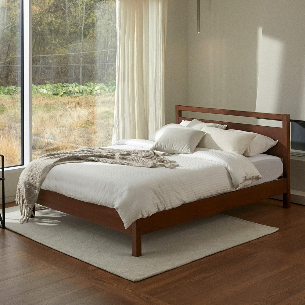 LIFEMENT Signature Wood Platform Bed Frame with Headboard, Essential, Noise F...