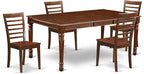 East West Furniture DOML5-MAH-W 5 Piece Dinette Set for 4 Includes a Rectangle Dining Room Table with Butterfly Leaf and 4 Dining Chairs, 42x78 Inch, Mahogany
