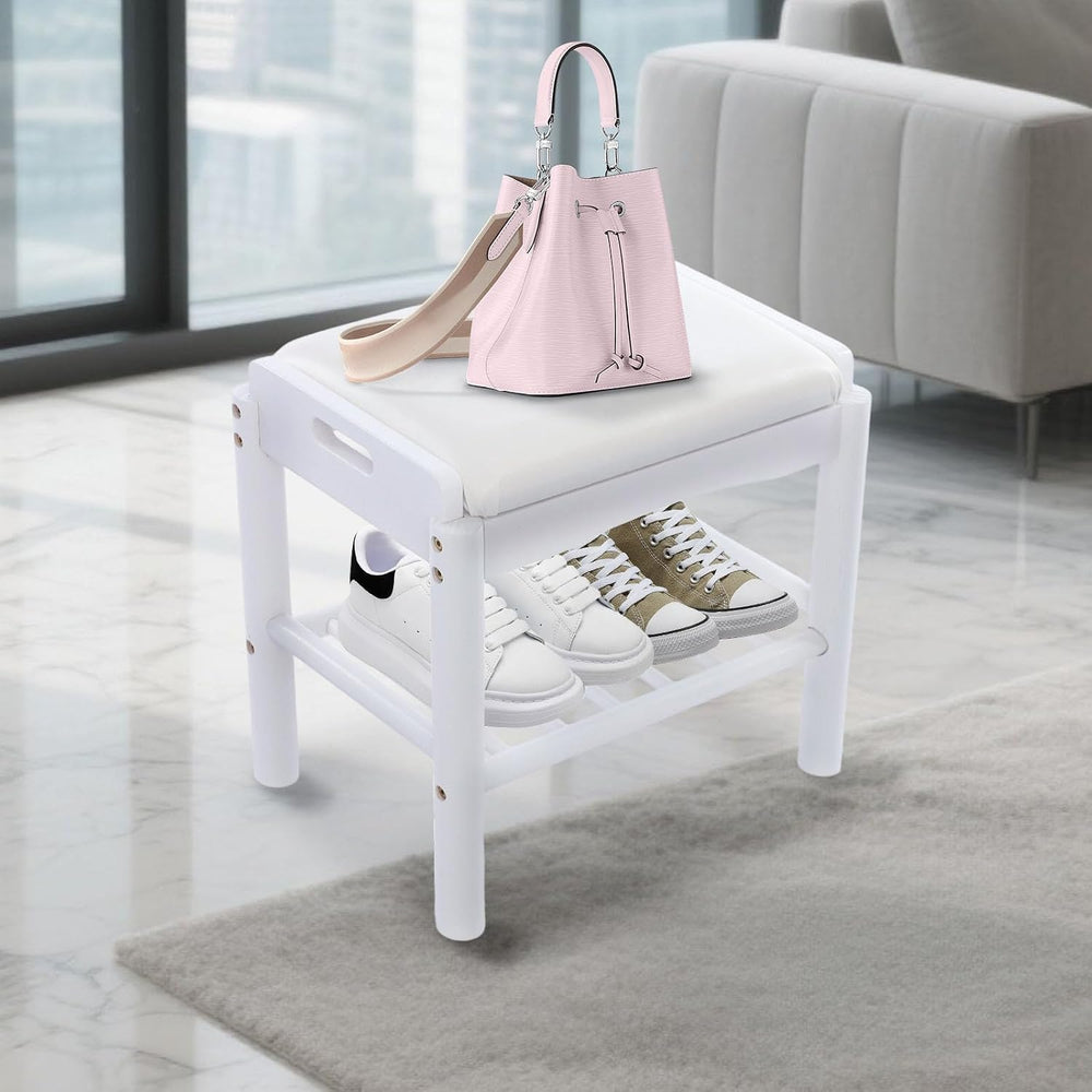 Shoe Bench with Cushion, 2-Tier Bamboo Shoe Rack Bench, Entryway Shoe Storage...