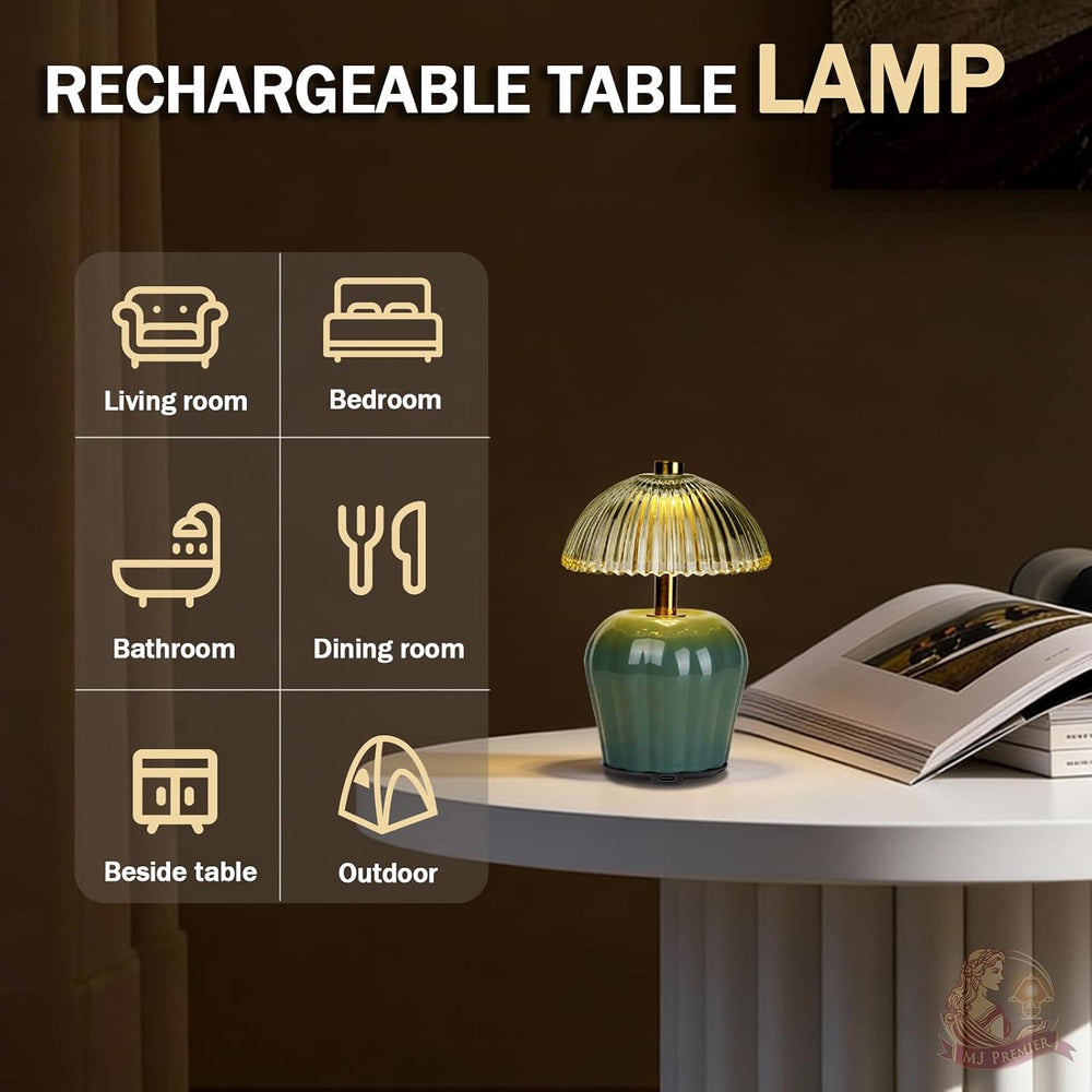 MJ PREMIER Rechargeable Table Lamp, Small Cordless Lamp with Timer, Green*2