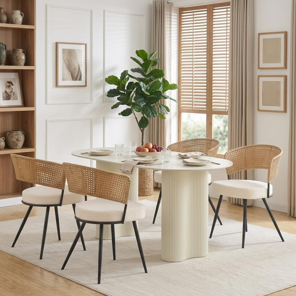 Rattan Dining Chairs Set of 4,Kitchen Chairs with PE Cane Back,Upholstered Bo...