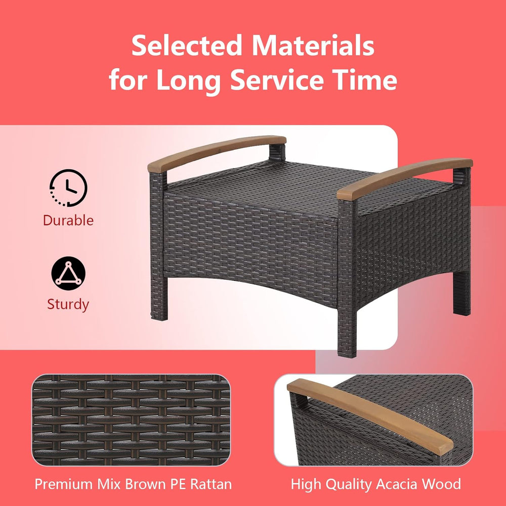 RELAX4LIFE Outdoor Wicker Ottomans for Patio - 2 Pieces PE Rattan Ottoman, Fo...