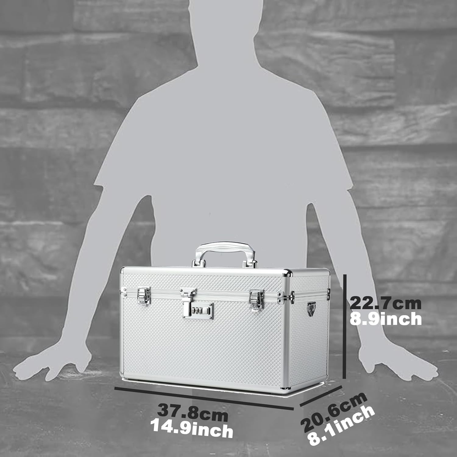 Storage Lock Box with Combination code, Lockable Medicine Storage Case, Empty First Aid Box, Security Lock Box, Multipurpose Lockbox for Home and Outdoor Use (Silver, X-Large)
