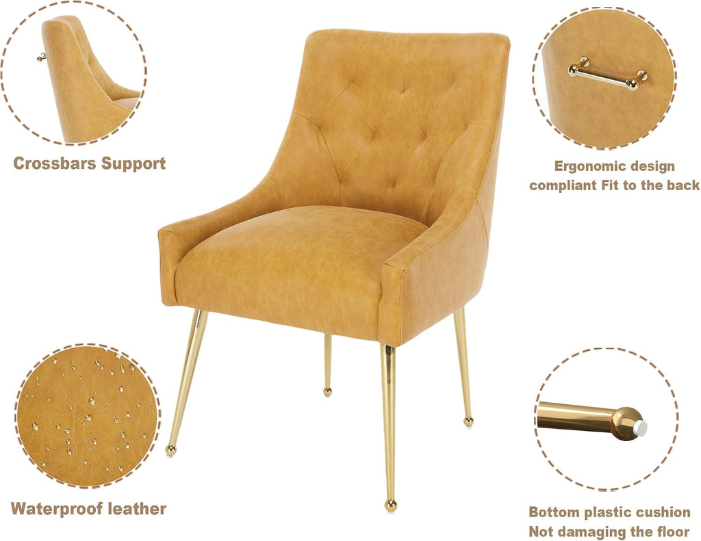 Dining Chairs Set of 2, Gold Leg Side Chair Faux Faux Leather Vanity Mid-Century with Metal Legs Upholstered PU Faux Leather Luxury Accent Chairs Living Room Restaurant